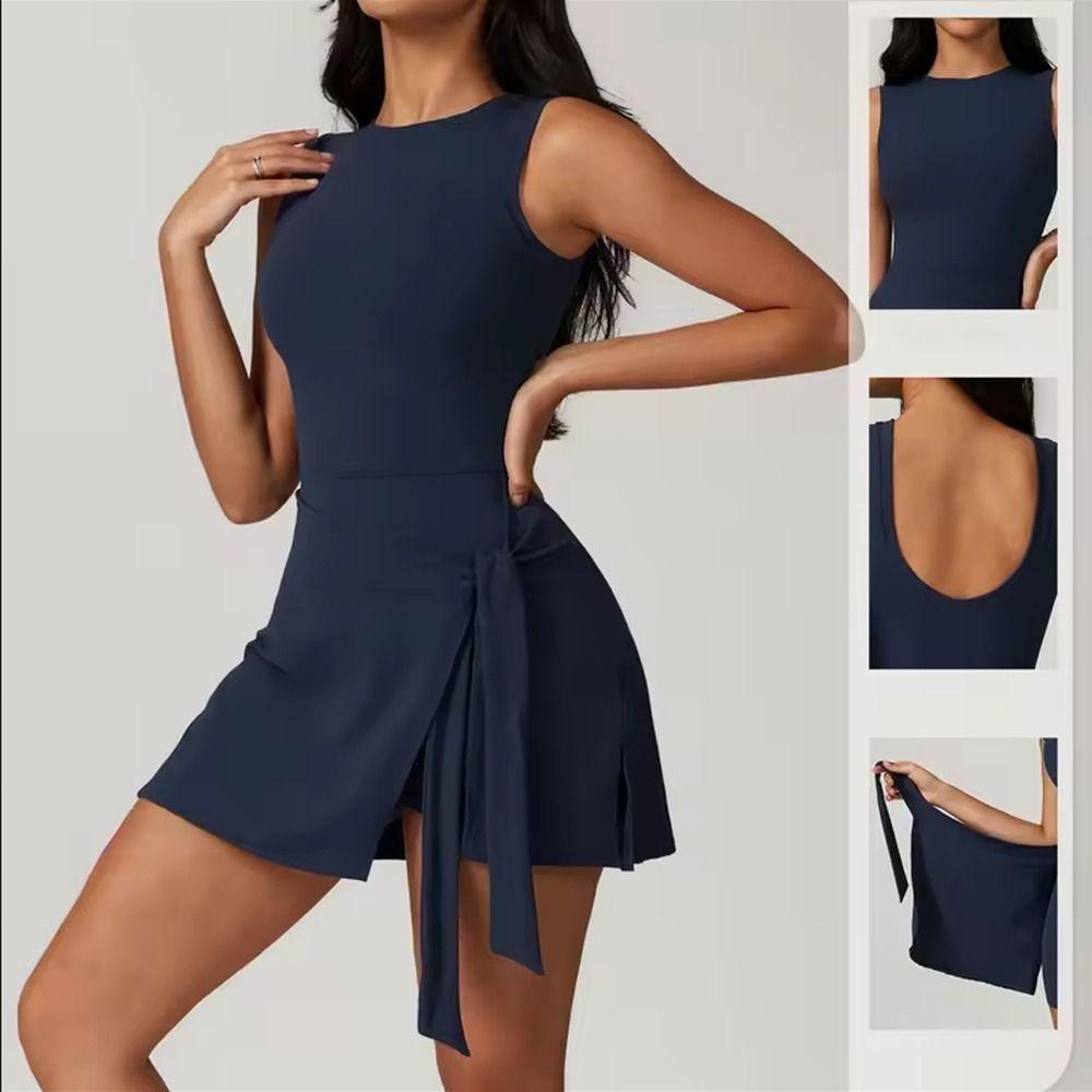 Sleeveless Women Tennis Dress U-Back Workout Romper Dress Badminton Skirts Women's Clothing