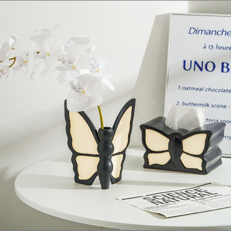 Creative Ceramic Butterfly Vase Black Premium Hydroponic Flower Arrangement Container Dining Table Ceramic Butterfly Flower Vase