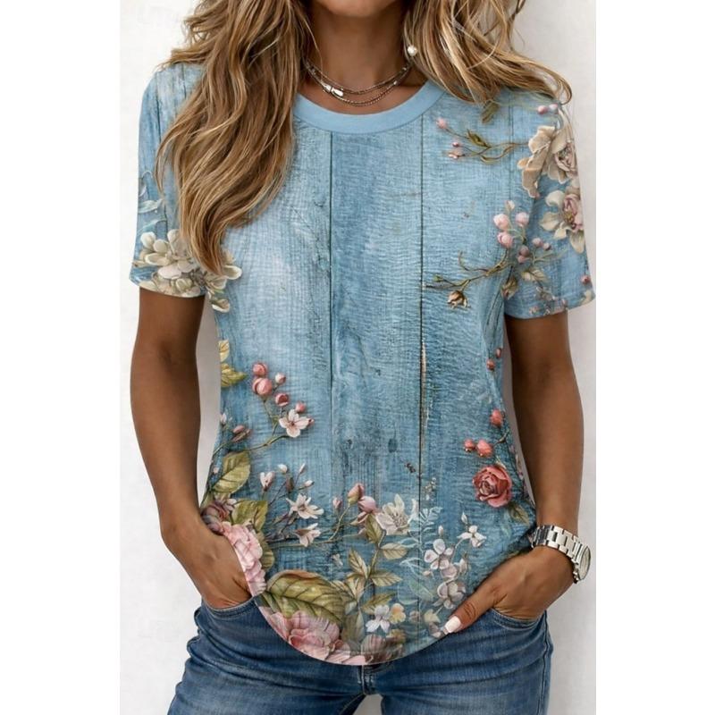 

Women s T Shirt Print Floral Graphic Stylish Classic Casual Short Sleeve Crew Neck Round Neck Regular Tops S