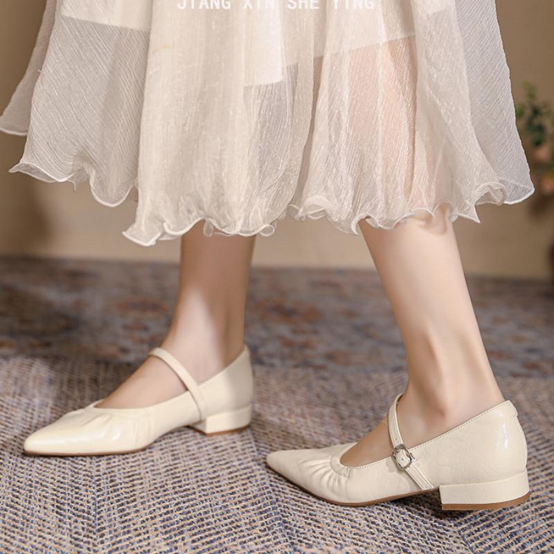 Spisse høyhælte sko Franske sko med myk såle Allsidige lette damesko Mary Jane-sko med én rem og lav utringning