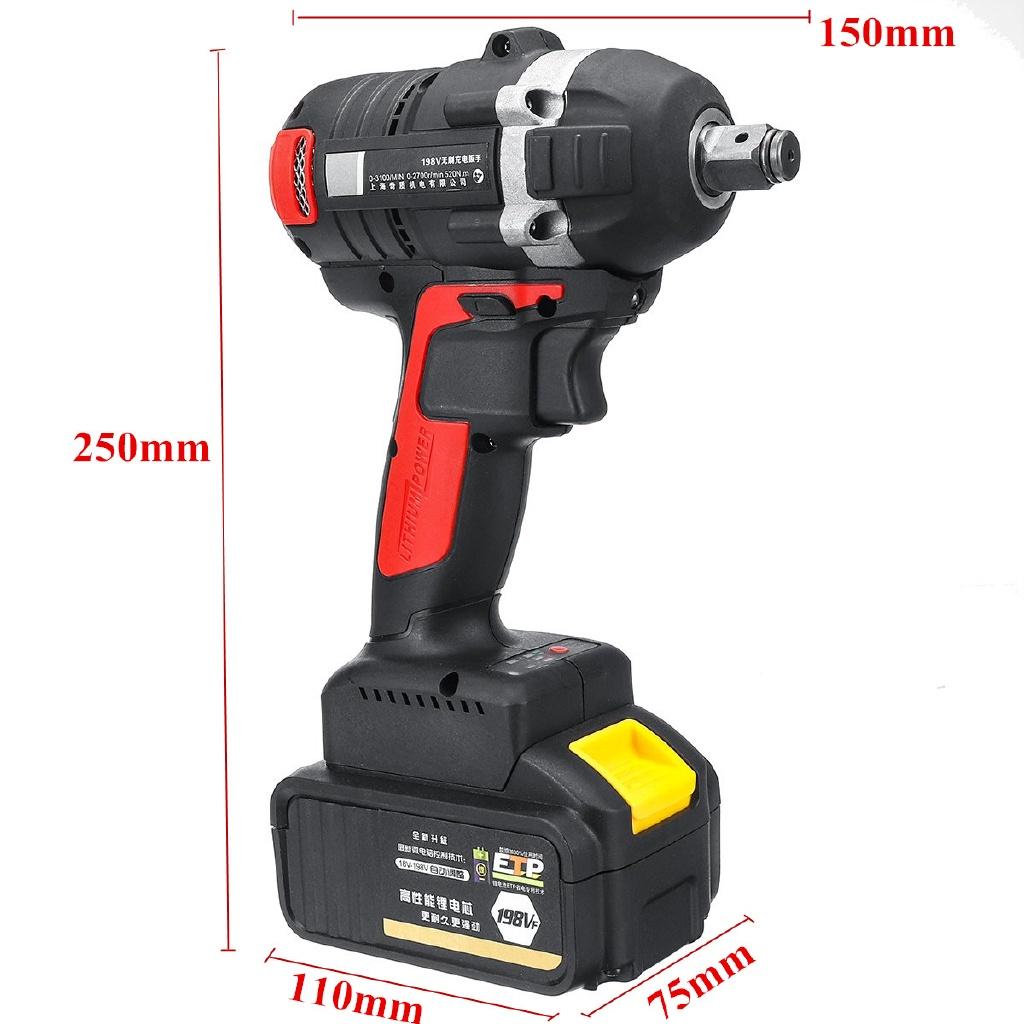 198VF 320NM-520N.M Brushless Motor Rattle Set Li-ion Battery Cordless Electric Impact Wrench 250*110*75mm