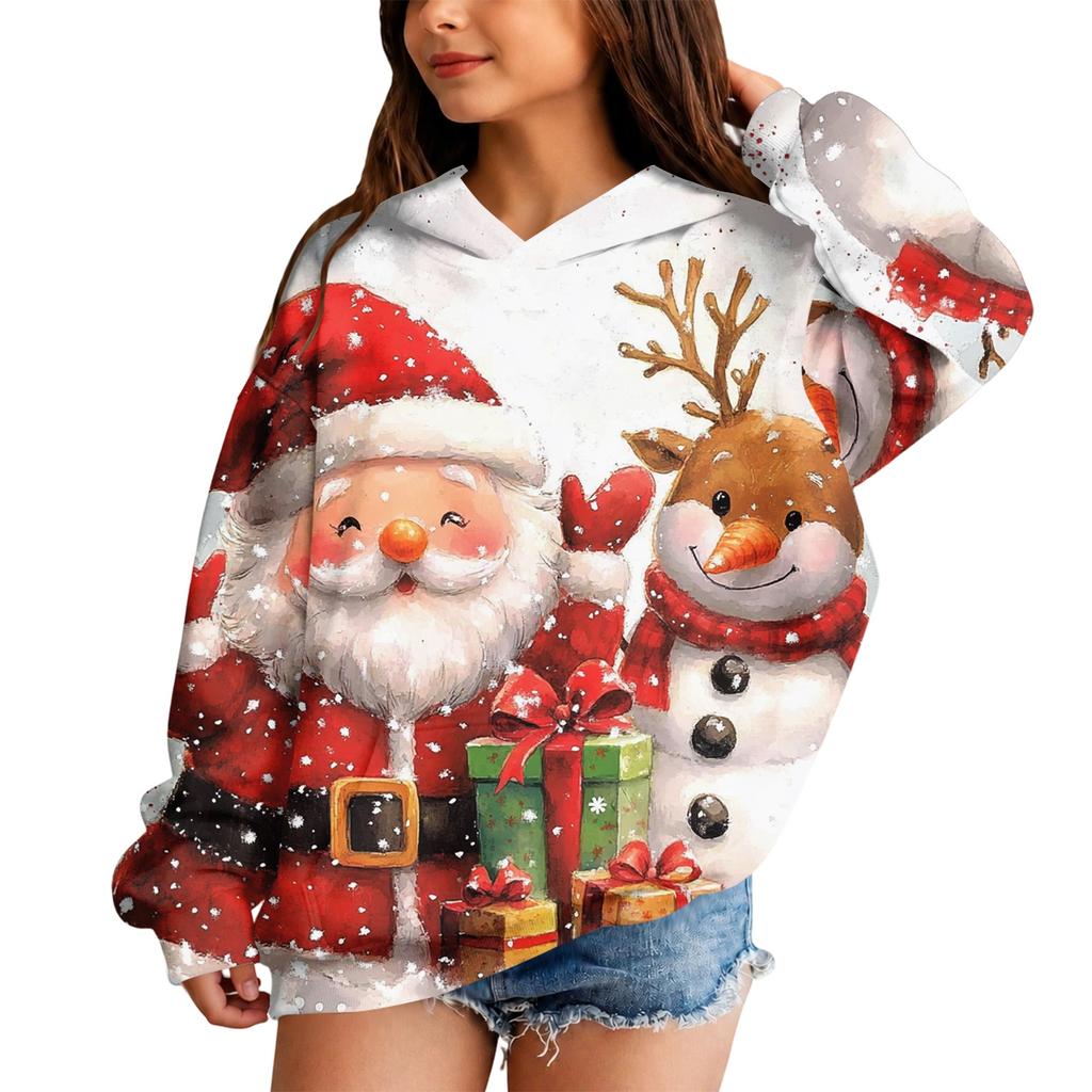 Pull décontracté en polaire pour enfant avec imprimé de Noël et design à capuche