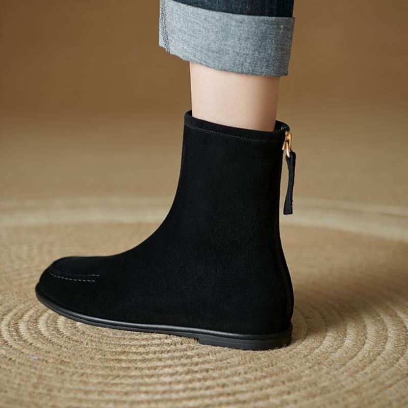 Fashion NEW Autumn Women Boots Sheep Suede Leather Shoes for Women Round Toe Low Heel Shoes Slip-on Chelsea Boots Zipper Short Boots