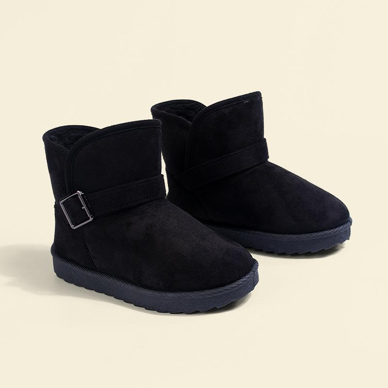 

New winter suede buckle children s snow boots, fashionable and casual soft-soled cotton boots for boys and girls 26/16.4cm чёрный