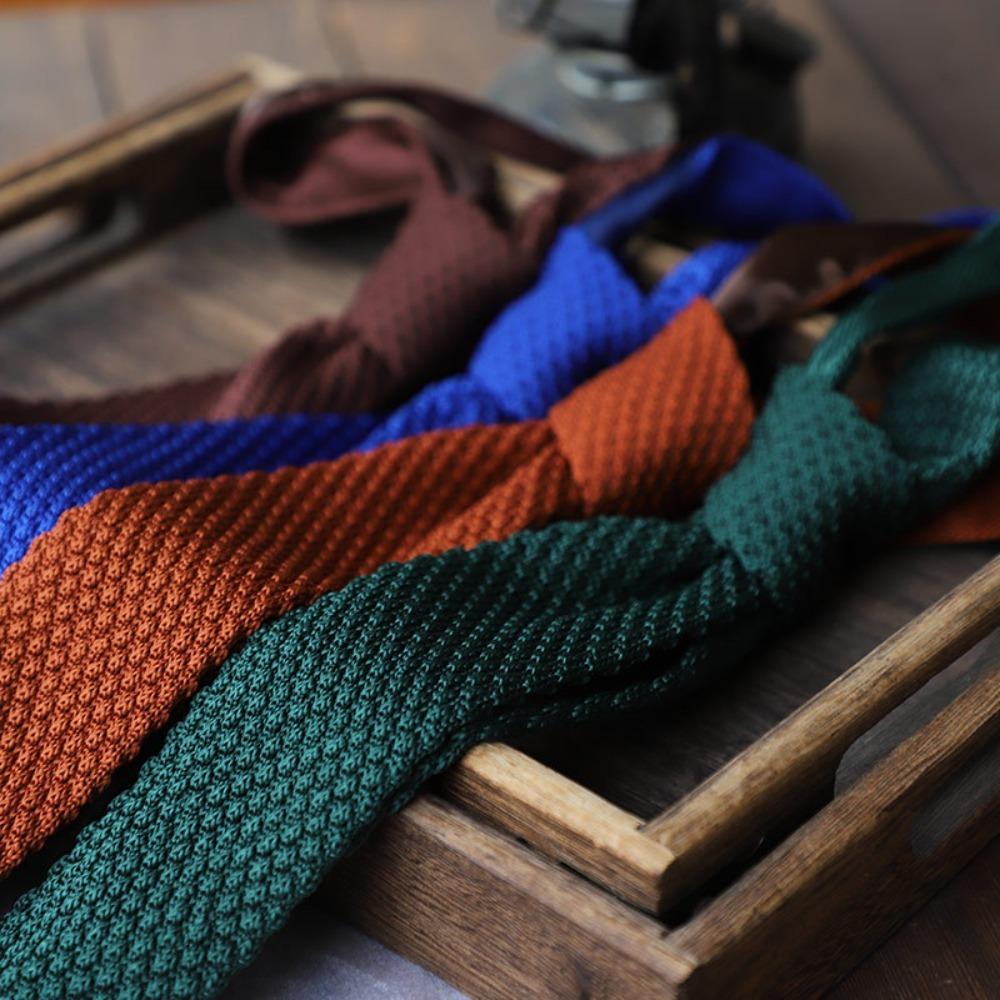 Adjustable Knitting Shirt Necktie Solid Color Men Cravat Simple Knitted Tie  Boys