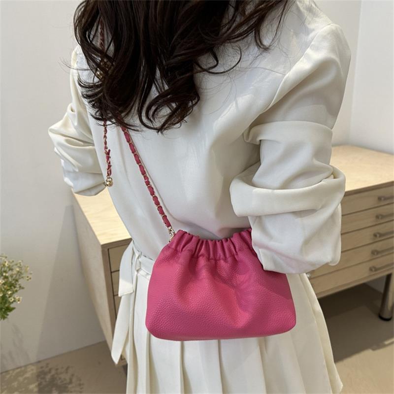 Women Chain Shoulder Bag Girly  Pu Crossbody Tote Bag Commuter Bucket Bag Casual Pleated Hobo Bag Satchel Sling Bag Gifts