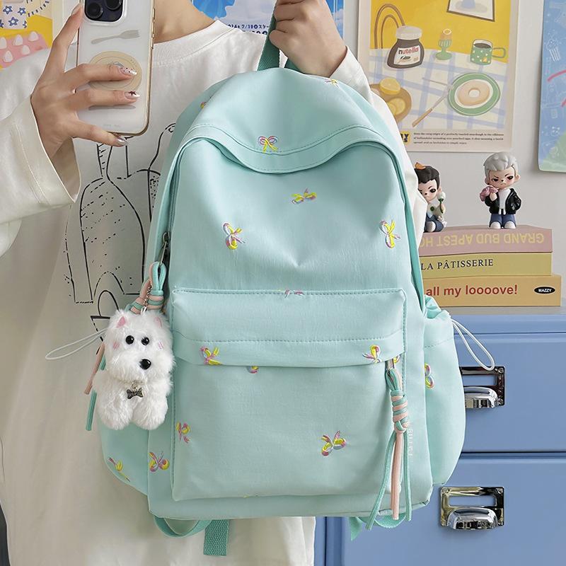 Schoolbag Female Ins College Style Schoolbag Female Embroidery Bow Lightweight Simple Small Fresh Junior High School Student Schoolbag