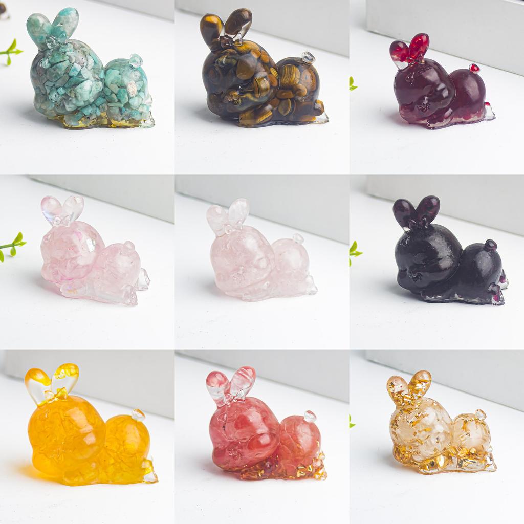 Crystal Rabbit Figurine Gift For Home Office Decor With Natural Gemstone Material