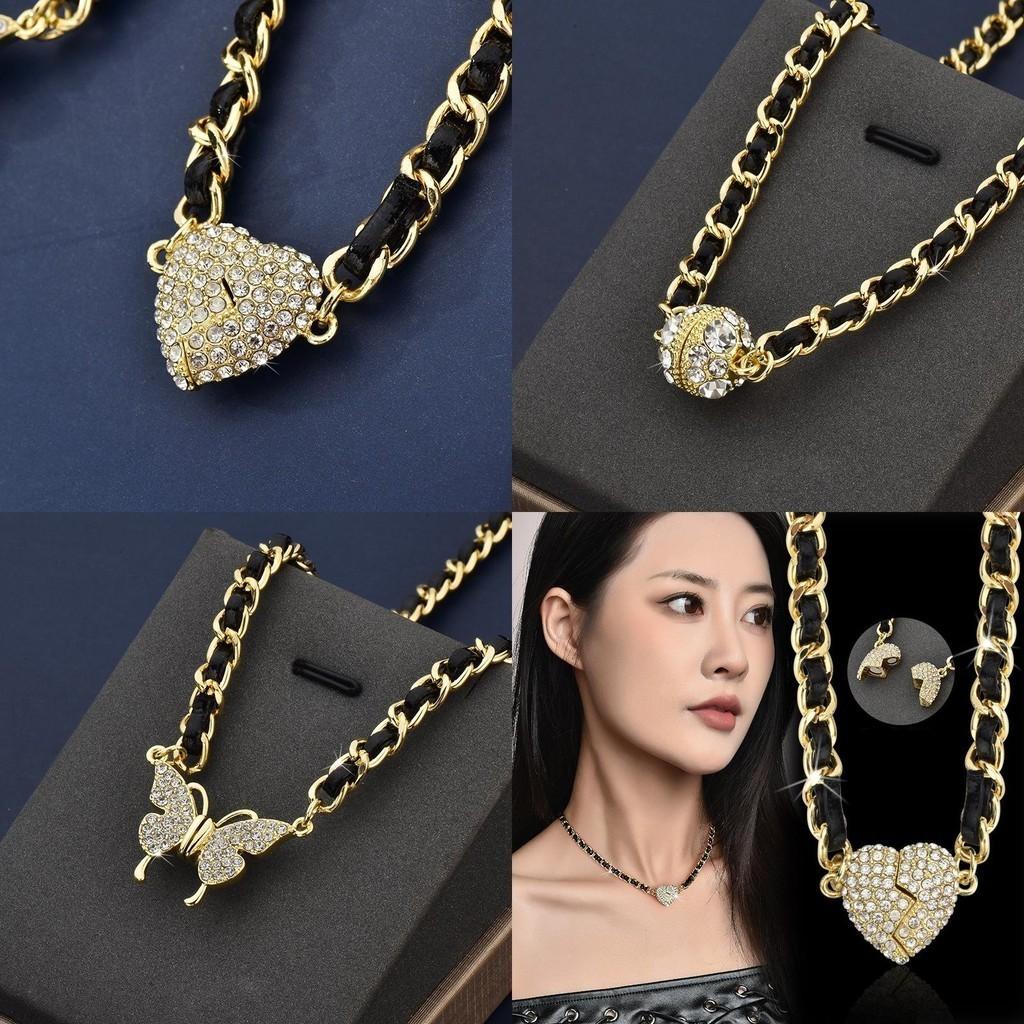 Elegant Heart Shaped Magnetic Necklace For Women With Sparkling Rhinestone Detail