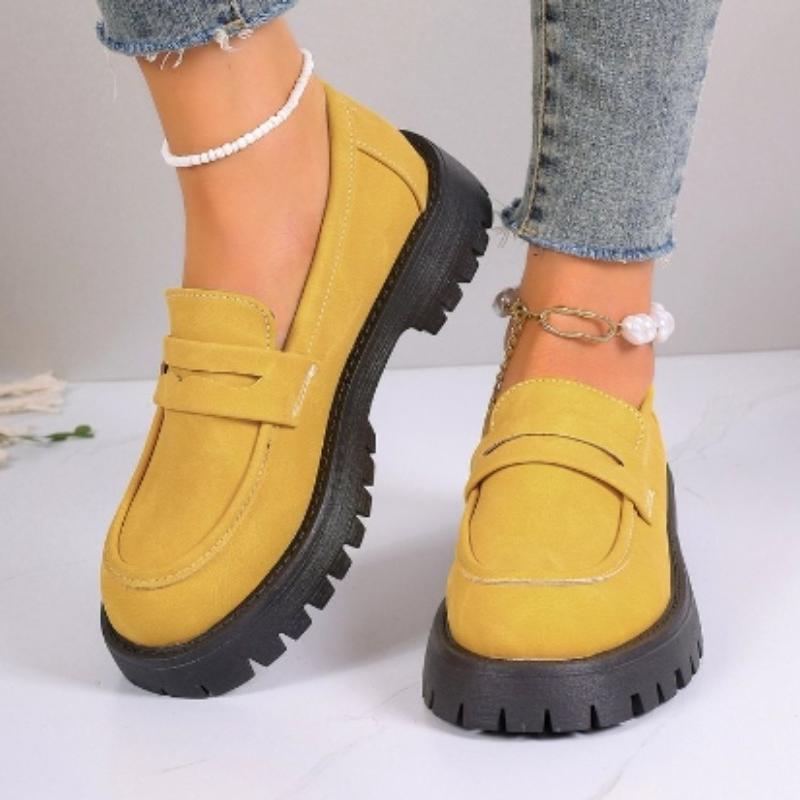 Fashion Brown Punk Platform Women Loafers Round Toe Chunky Heel Vintage Shoes Women Slip on High Heel Women Pumps