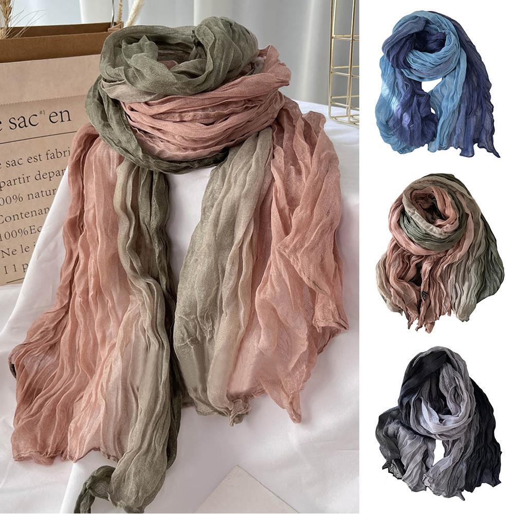 Ethnic Style Cotton And Linen Scarf Women's Tie Dye Long Pleated Gradient Shawl Vintage Scarf Fashion Shoulder Wrap Neck