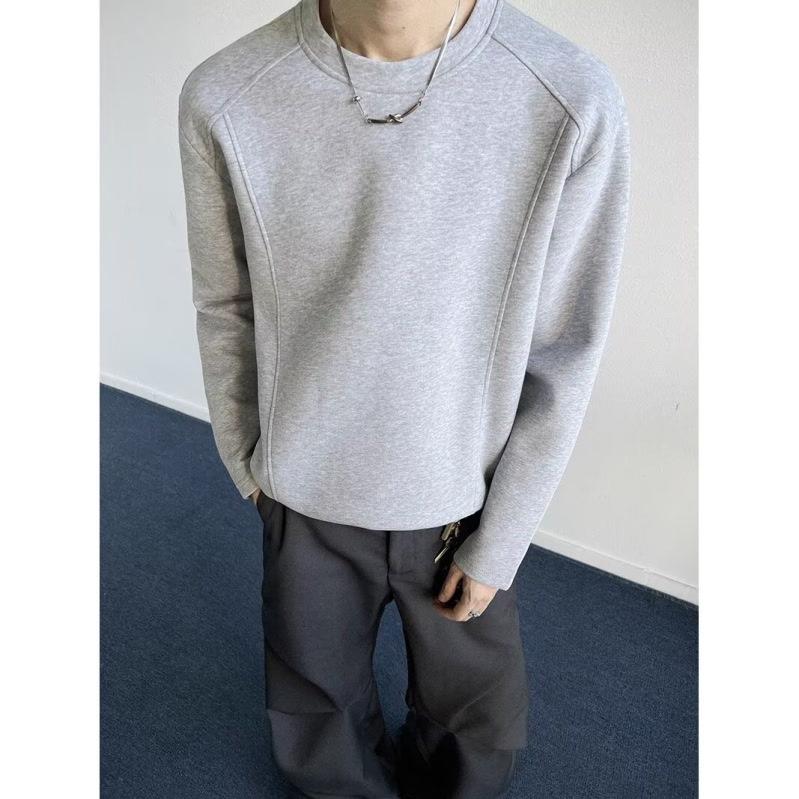 Men s American Style Deconstructed Long Sleeve Sweatshirt - Heavyweight Regular Fit for Autumn Large серый