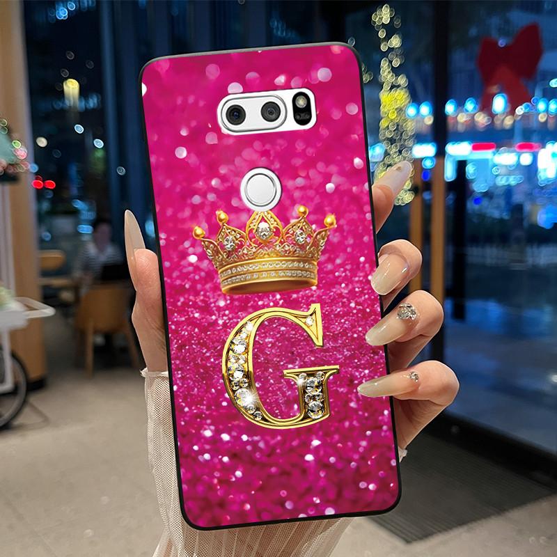Phone Case For LG V30/V30 Plus/V30S ThinQ/V35 ThinQ Soft Silicone Beautiful Trendy Crown Letter Pattern Black Case Casing