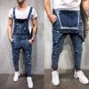 Men's Casual Denim Overall Jumpsuit Jeans Wash Broken Trousers Suspender Pants Big Pocket SH