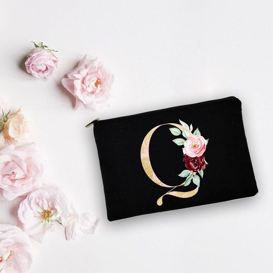 Bridesmaid Personalized White Makeup Bags Alphabet Flowers Bride Wedding Cosmetic Bag Toiletries Organizer Pouch Proposal Gifts