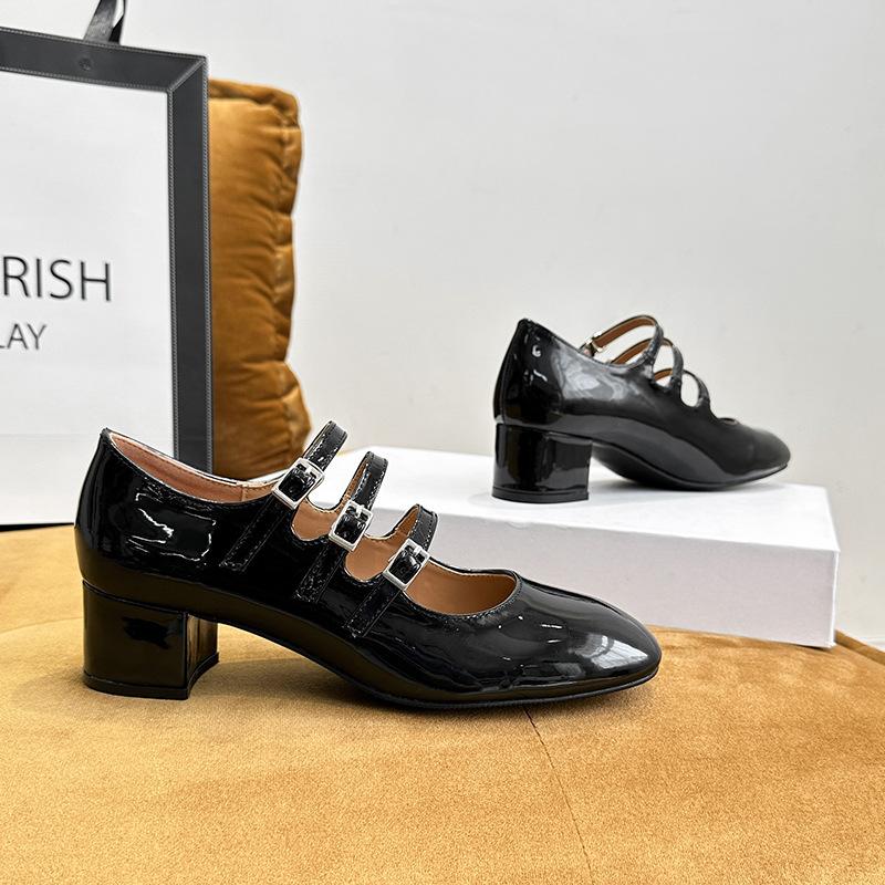 

2025 весна и лето новые классические туфли Мэри Джейн на высоком каблуке с толстым каблуком и квадратным носком, женские красные свадебные туфли 40