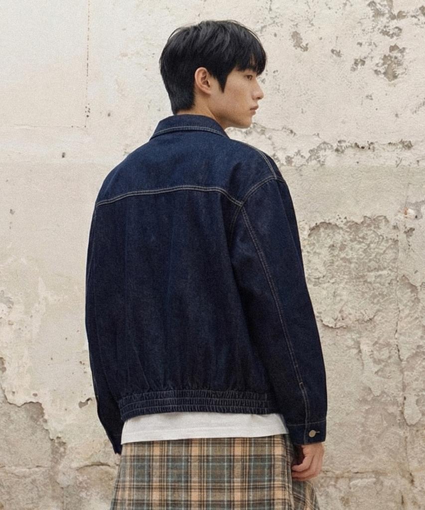 Agod Washed Crop Zip-Up Denim Jacket [Raw Indigo]
