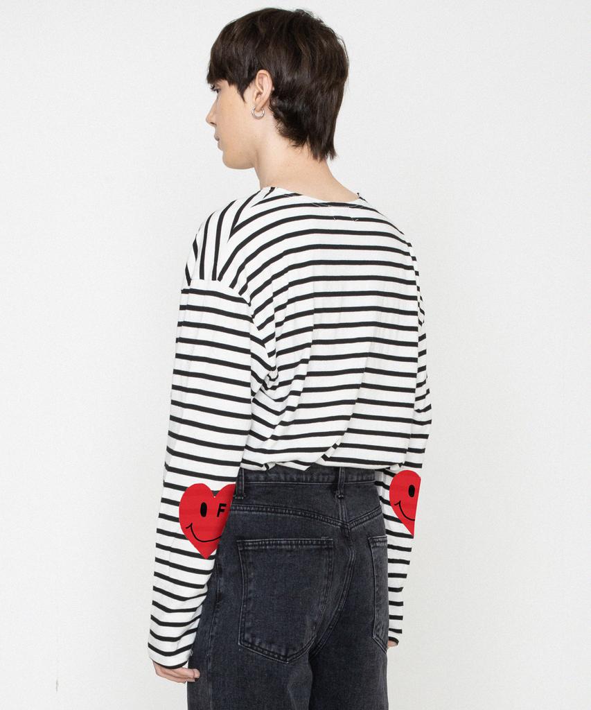 GRAVER [Unisex] Elbow Heart Smile Stripe Long Sleeve_Black