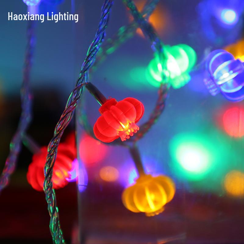 Red Lantern String Lights with Chinese Knots - Outdoor New Year and Lantern Festival Decoration, Flashing Starry Sky LED