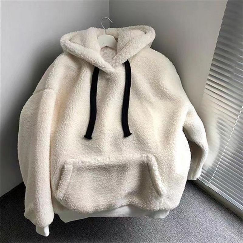Lamb Wool Sweater Women Korean Version of Hooded and Velvet Padded Loose Coat in Autumn and Winter Clothes
