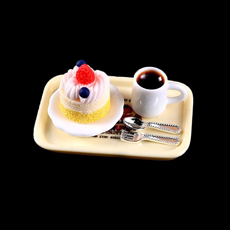 1Set Dollhouse Miniature Cheese Cake Coffee Cake Dessert Set Pretend Food Mini Cake For Bjd Dolls Toys Accessories