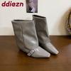 Fashion Female Slip On Footwear Women Modern Ankle Boots Low Heel Shoes Fashion Square Toe Ladies Short Boots Shoes