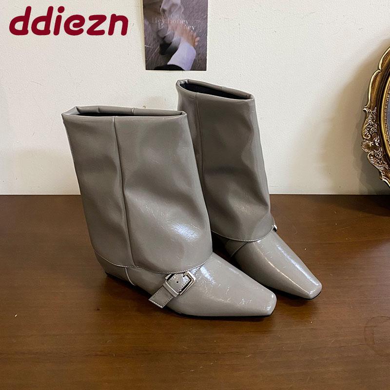 Fashion Female Slip On Footwear Women Modern Ankle Boots Low Heel Shoes Fashion Square Toe Ladies Short Boots Shoes