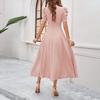 2026 Spring Summer Women's High Waist Solid Color Waist-Cinching Short Sleeve Dress