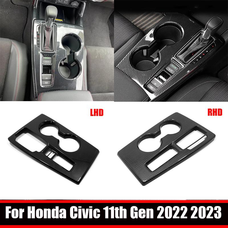 RHD LHD For Honda Civic 11th Gen   Central Control Panel Gear Shift Box panle water cup hodler Cover Sticker Decoration