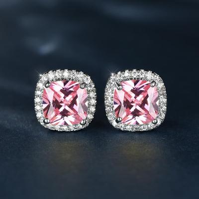 Versatile Pink Zircon White Gold-Plated Stud Earrings for Weddings & Engagements