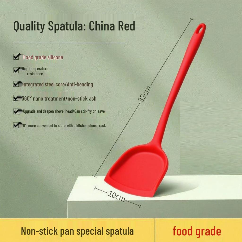 Hochtemperatur-Beständiges Silikon Küchenutensilien-Set: Spatel, Schöpfkelle, Schaumlöffel und Reislöffel für Antihaftpfannen.