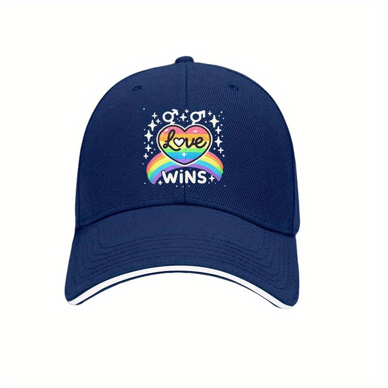 Rainbow Love Heart Pride Baseball Cap Polyester Casual Adjustable Low Profile Cap for Unisex