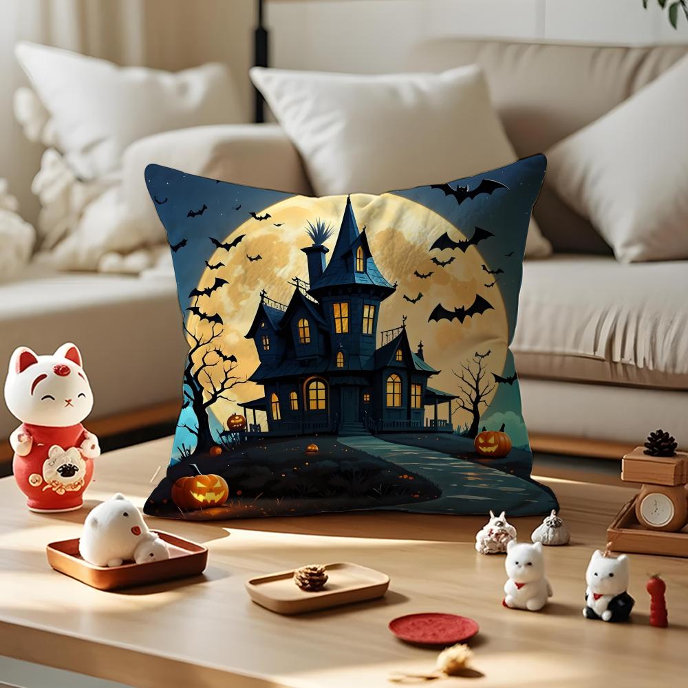 Halloween Cushion Cover Anti-dustmite Pillowcase Invisible Zipper Silky Short Plush Sofa Cushion Cover