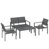 4 Piece Garden Furniture Set, Outdoor Sofa Set with HDPE Slatted Loveseat Armchairs Coffee Table Metal Frame, Dark Grey