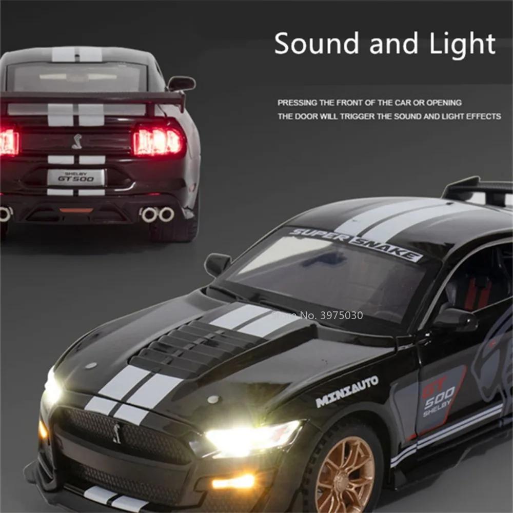 1/32 Sportwagen-Modellauto, Mustang Shelby GT500, Druckgussmetall, hochsimulierte Sound- und Lichtsammlung, Kinderspielzeug-Geschenke