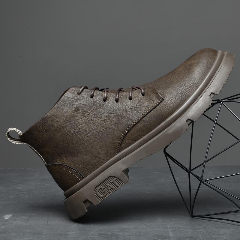 FashionAutumn Winter Real Leather Boots Men High-top Comfy Ankle Boots Casual All-match Shoes for Men New Fashion Male Motocross Shoes