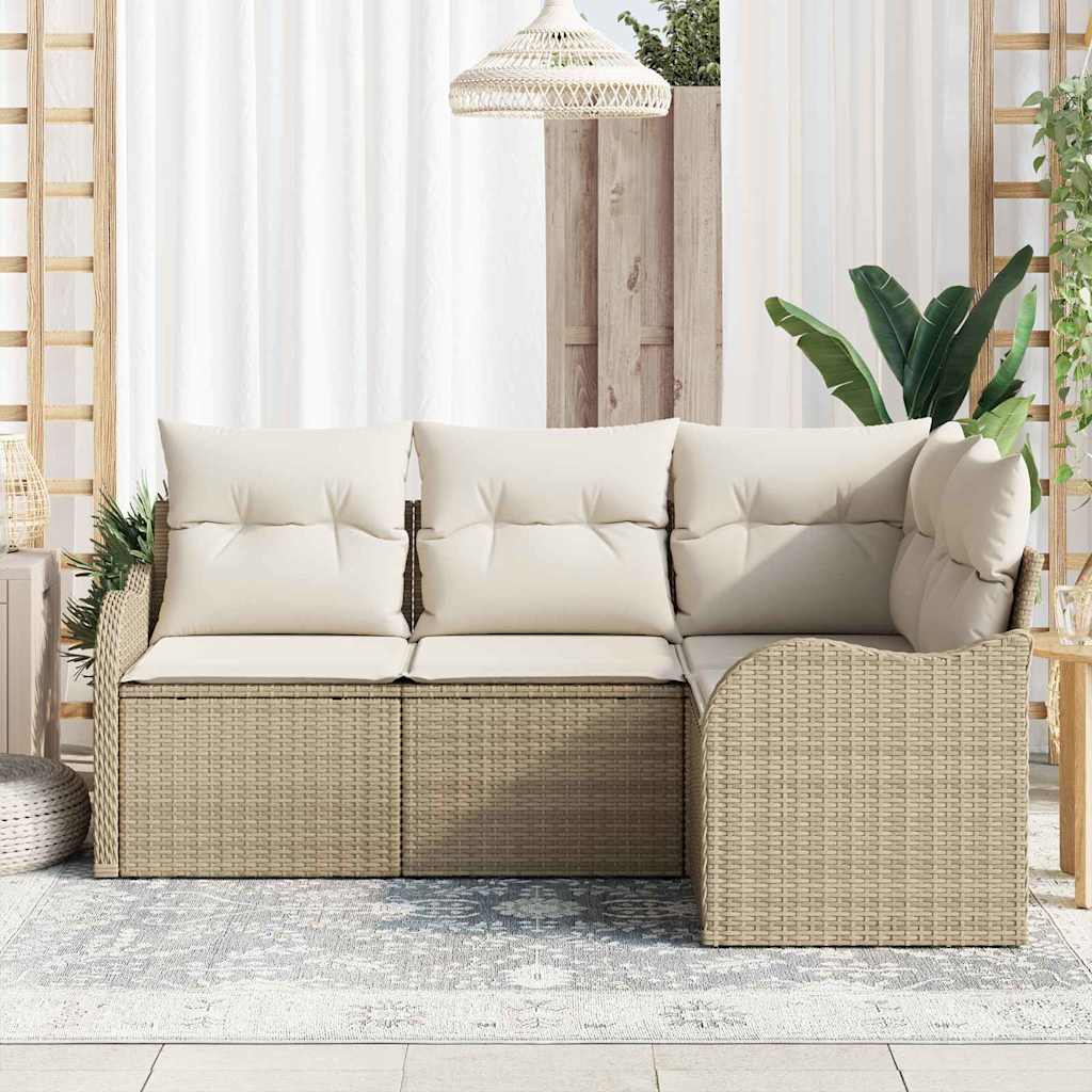 Garden Sofa Set 4 Pcs Beige Poly Rattan