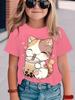 New Summer Girls Clothes Cartoon Cute Cat Graphic T Shirt Short Sleeve Tops for Girls  Casual Children's Clothing