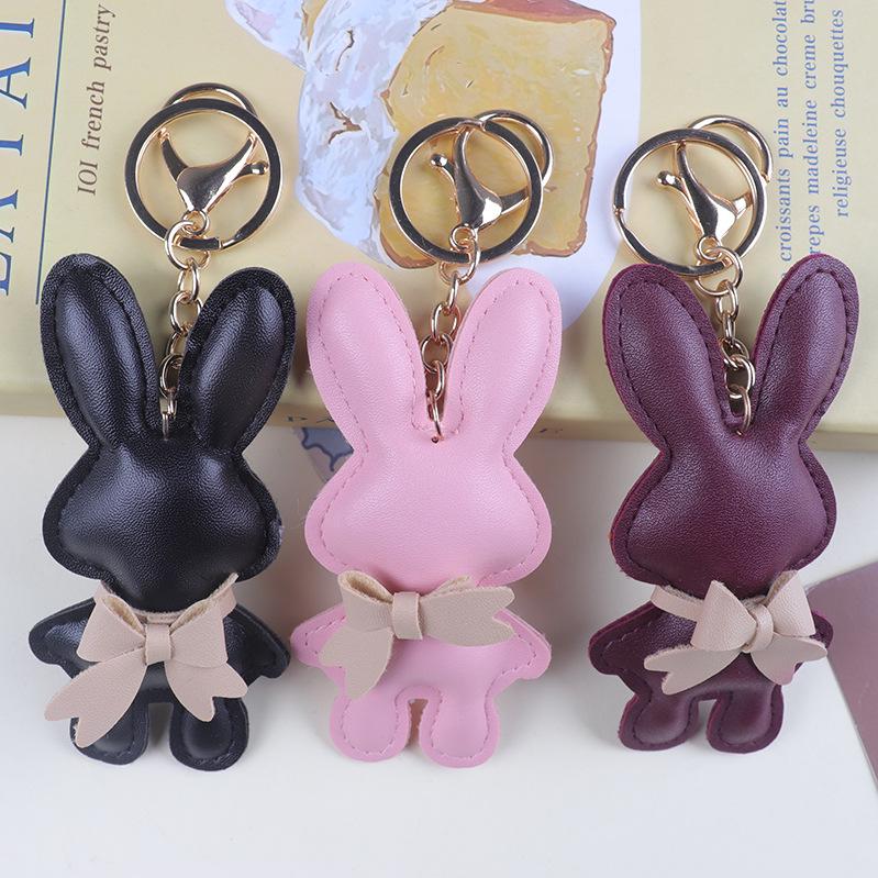 Trendy Cartoon Bowknot Bunny Keychain - Cute PU Pendant for Bags & Phones