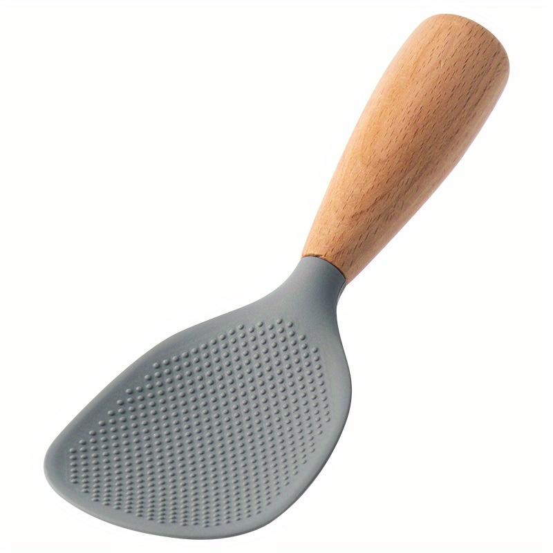 Silicone Spoon With Wooden Handle Spatula For Nonstick Pan Heat-Insulation Spoon For Rice Cooker Home Kitchen School Dormitory Practical Kitchen