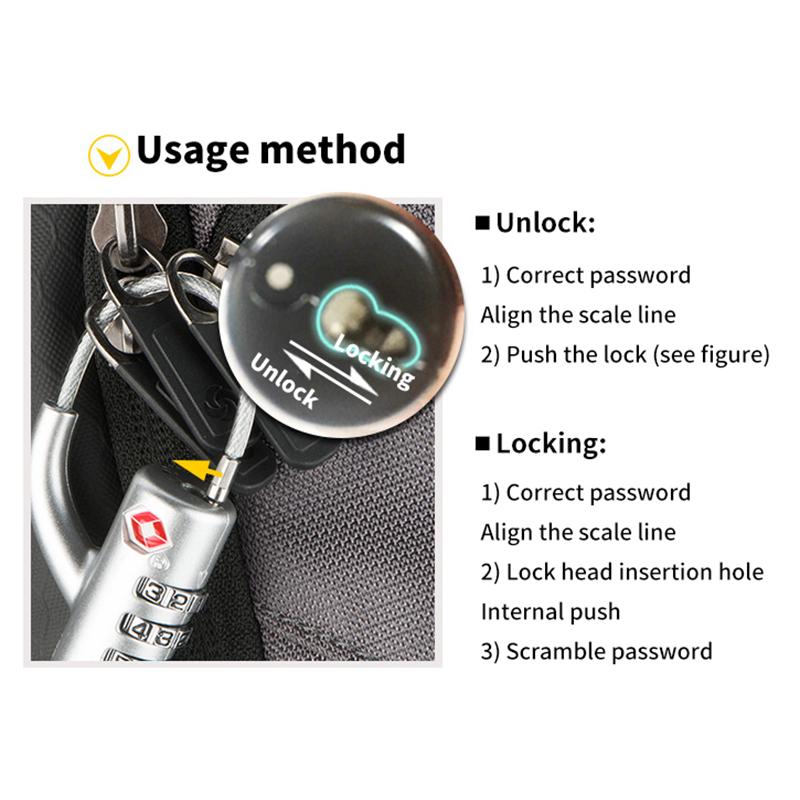 Portable Security Tsa Customs Lock Overseas Customs Clearance Trolley Luggage Suitcase Backpack Password Padlock Steel Cable