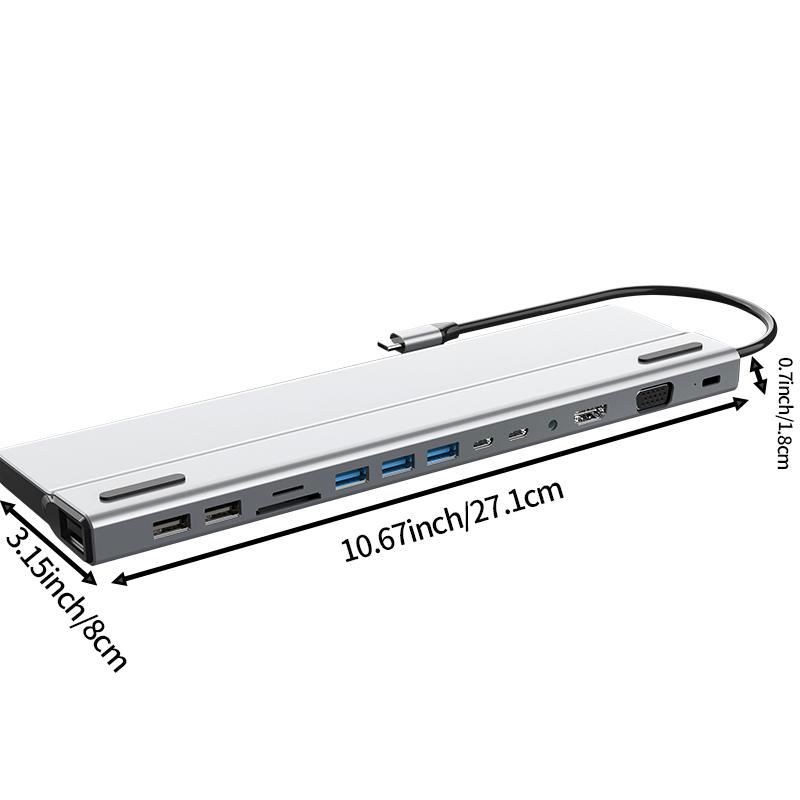 

14 in 1 USB C Hub with HDMI RJ45 USB3.0 Port PD VGA TF/SD Card Reader Expansion Docking Station Audio for Laptop Notebook PC