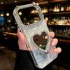 Luxury Rhinestone Heart Mirror Stand for iPhone 17 Pro Max/16 Pro/13 Case