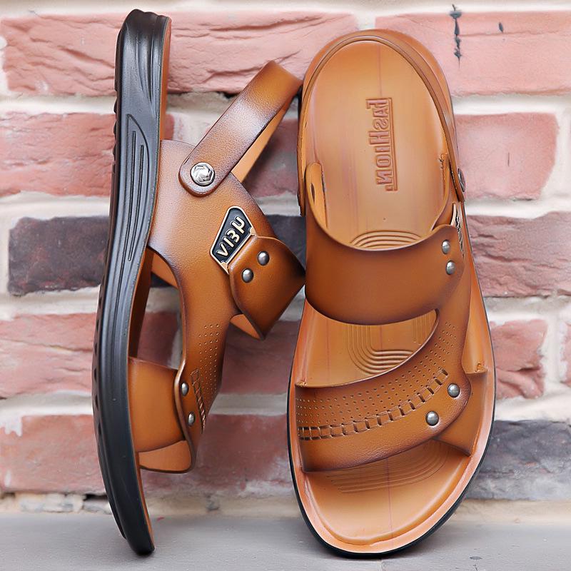 2025 Heren Slijtvaste Bruine Leren Sandalen - Jeugdtrend, Antislip, Ademend, Zomer Strand Schoenen.