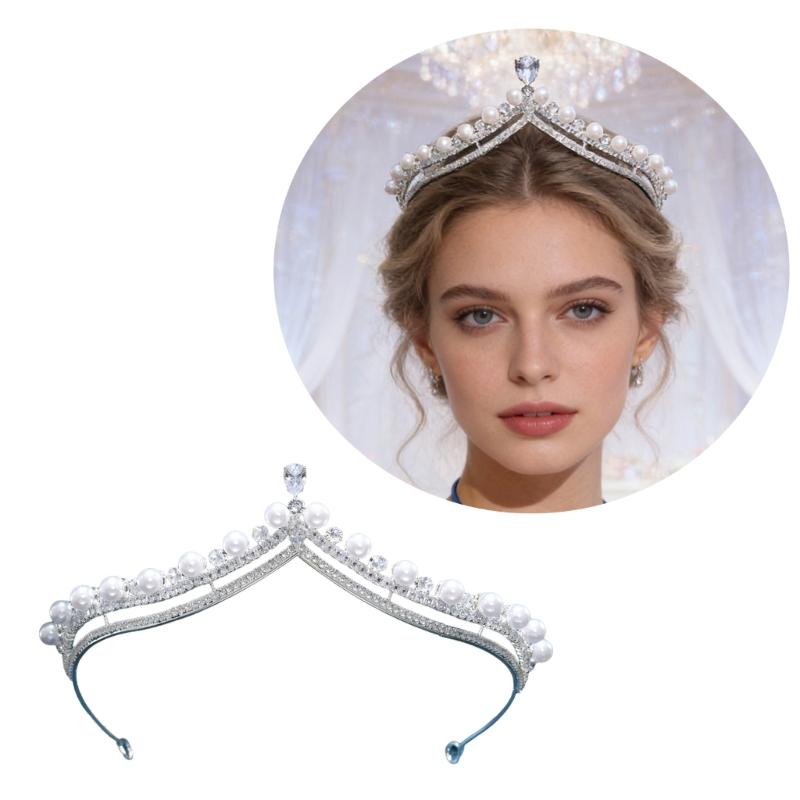Elegant Pearls Crowned Headband For Weddings Parties And Event Sparkling Rhinestones Metal Construction Headdress