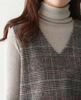 Religeuses Layered Tight Dress with Checkered Sleeveless Long Knit Dress Women's Print, V-Neck, (Medium)
