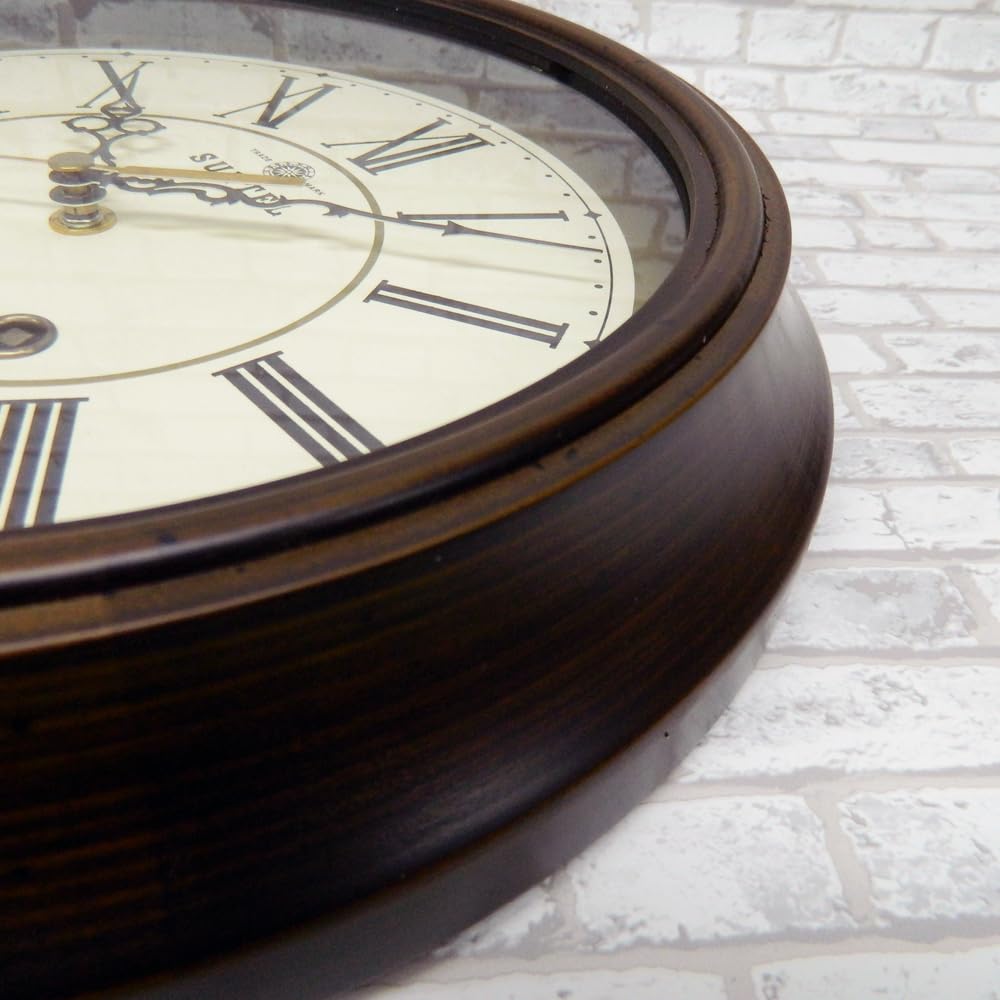 Suntel QL674-R Classical Wall Clock, Antique Brown, Roman Numerals, Made in Japan