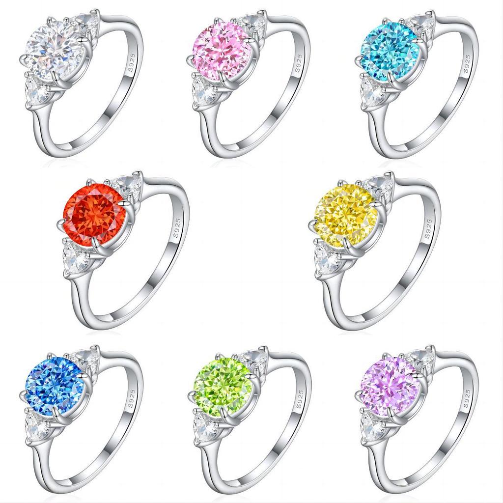S925 Sterling Silver Inlaid High Carbon Diamond Ring Female Pear-shaped Fireworks Ice Flower Cut Zircon Colored Treasure Finger
