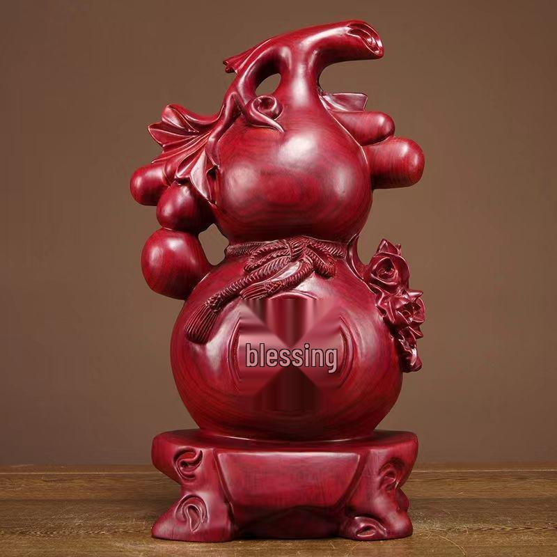 Large Pear-Shaped Mahogany Wood Fu Lu Ornament - Living Room Decoration & Handcrafted Gift