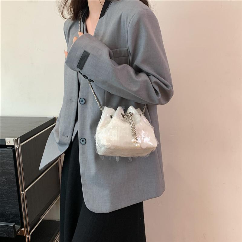 Niche Texture Sequined Chain Small Bag Women's New Versatile Fashion Oblique Span Small Square Bag Shoulder Bag